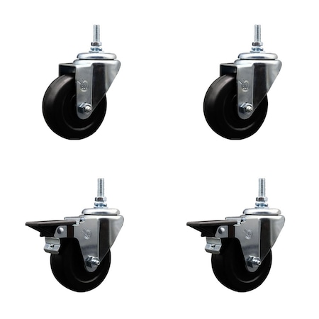 Service Caster 35 Inch Hard Rubber 12 MM Threaded Stem Caster Set 2 Brakes SCC SCC-TS20S3514-HRS-M1215-2-PLB-2